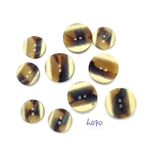 10 boutons en résine marron dégradé - 28mm et 18mm - tr4070