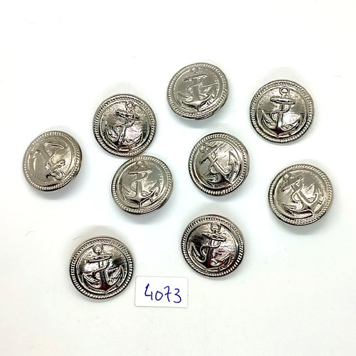 9 boutons en résine argenté - une ancre - 21mm - tr4073