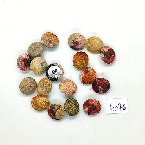 18 boutons en tissu multicolore et métal argenté - 12mm - tr4076