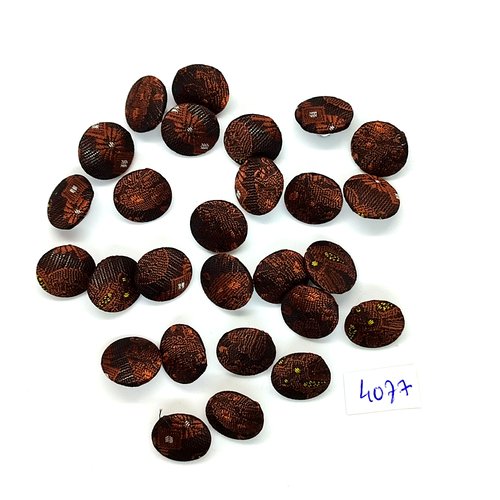 27 boutons en tissu marron orange et métal argenté - 14mm - tr4077