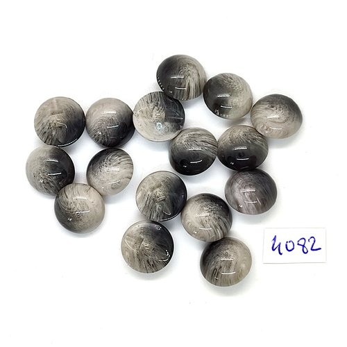 16 boutons en résine gris - 14mm - tr4082