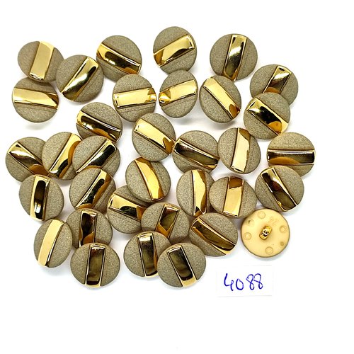34 boutons en résine gris et doré - 15mm - tr4088