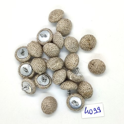 22 boutons en tissu gris clair et métal argenté - 12mm - tr4099