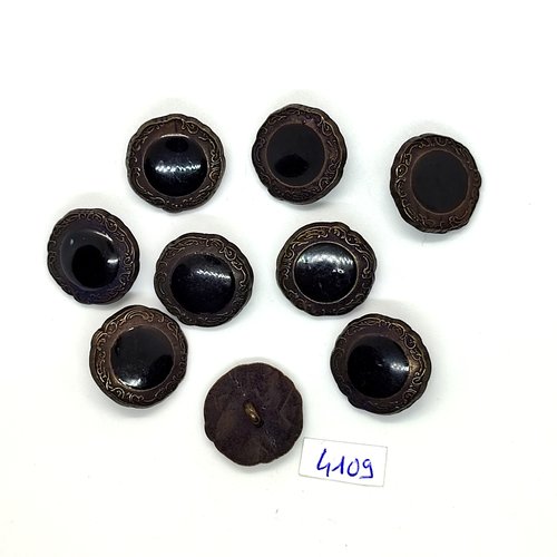 9 boutons en métal noir et bronze - 20mm - tr4109