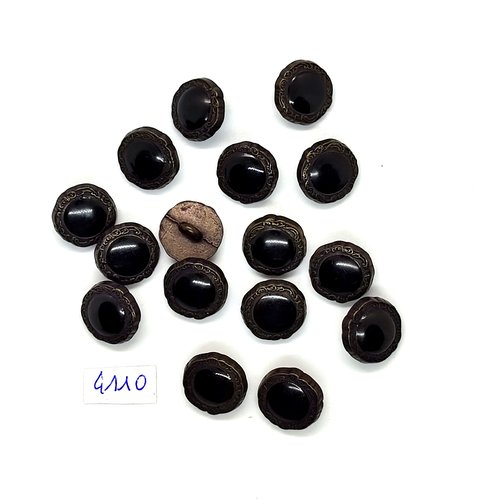 16 boutons en métal noir et bronze - 15mm - tr4110