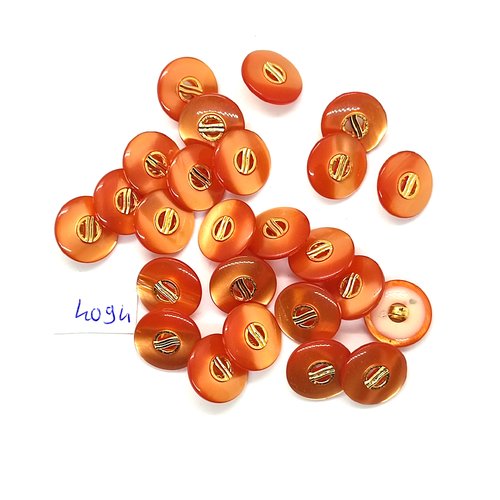 25 boutons en résine orange et doré - 15mm - tr4094