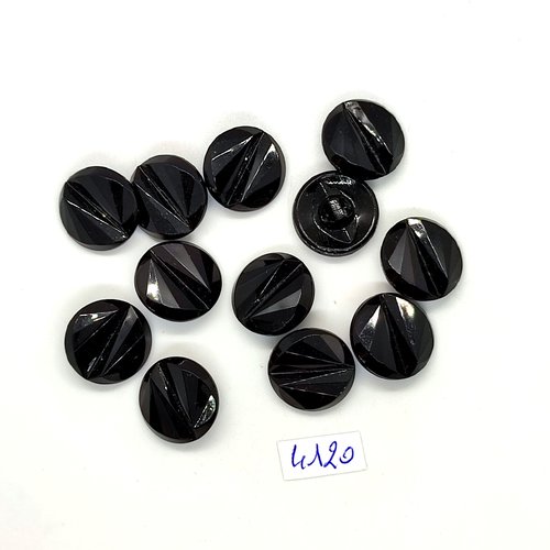 12 boutons en verre noir - 18mm - tr4120