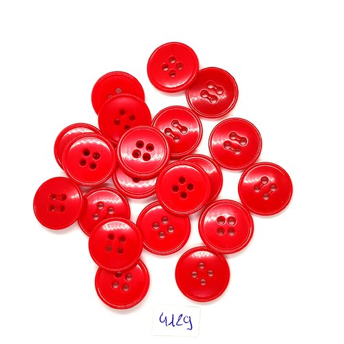 20 boutons en résine rouge - 18mm - tr4129