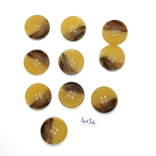 10 boutons en résine marron et beige - 23mm - tr4136