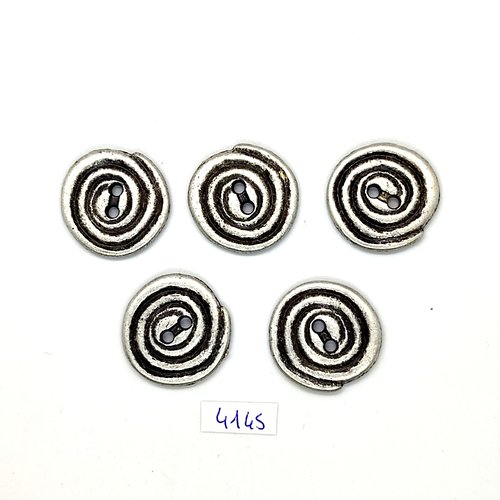 5 boutons en métal argenté - 25mm - tr4145