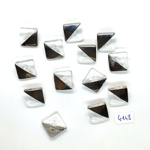 13 boutons en résine argenté et transparent - 16x16mm - tr4148