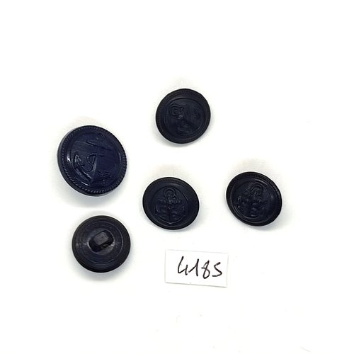 5 boutons en résine noir (une ancre) - 18mm et 13mm- tr4185