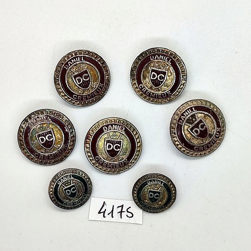 7 boutons en métal argenté et bleu - dc - 20mm et 15mm - tr4174