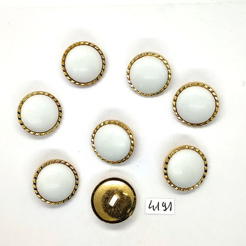 16 boutons en résine blanc et doré - 21mm - tr4191