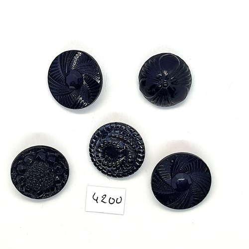 5 boutons en résine et verre noir- 22mm et 23mm et 25mm - tr4200