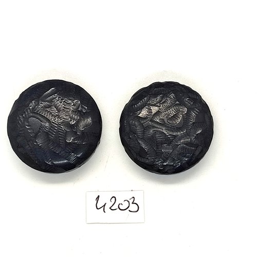 2 boutons en résine noir - 27mm - tr4203