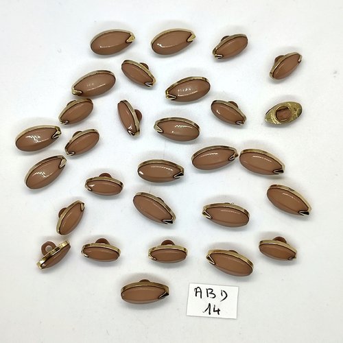29 boutons en résine marron / taupe et doré - 8x13mm et 8x15mm - abd14