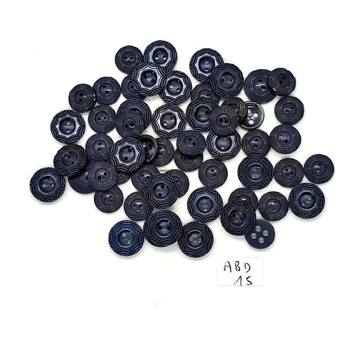 54 boutons en résine bleu foncé  - 12mm et 10mm - abd15