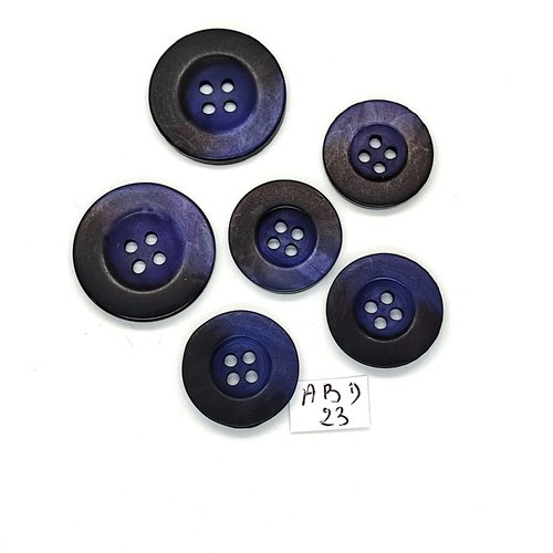 6 boutons en résine bleu foncé - 25mm et 21mm - abd23