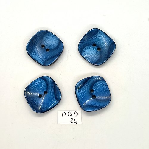 4 boutons en résine bleu - 24x24mm - abd24