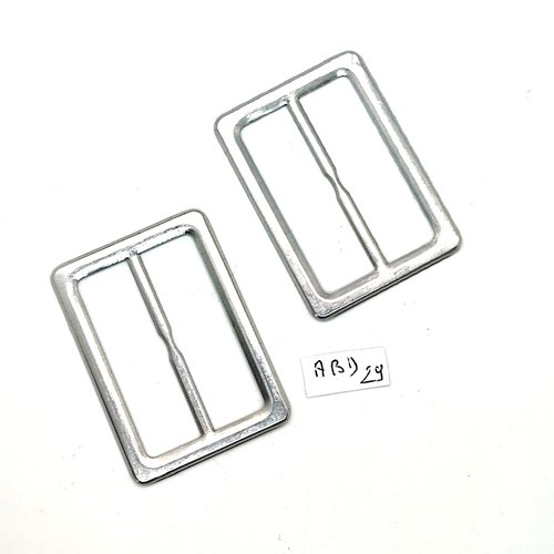 2 boucles de ceinture coulissantes en métal  argenté - 38x53mm - abd29