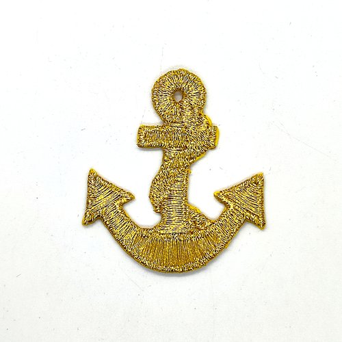1 thermocollant / écusson à coudre - une ancre doré - 45x52mm