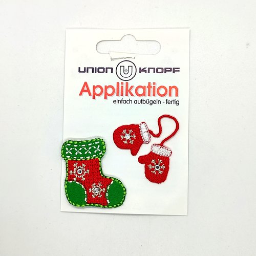 1 thermocollant / écusson à coudre - botte et gant de noel - 33x20mm et 20x16mm