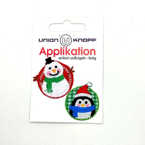 1 thermocollant / écusson à coudre - bonhomme de neige et pingouin de noel - 35mm et 30mm