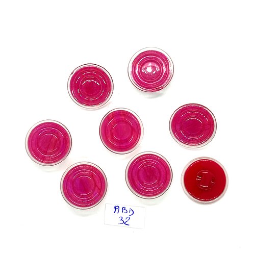 8 boutons en résine fuchsia / rose et transparent - 22mm - abd32