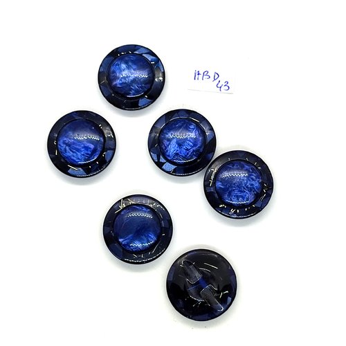 6 boutons en résine bleu foncé et doré - 23mm - abd43