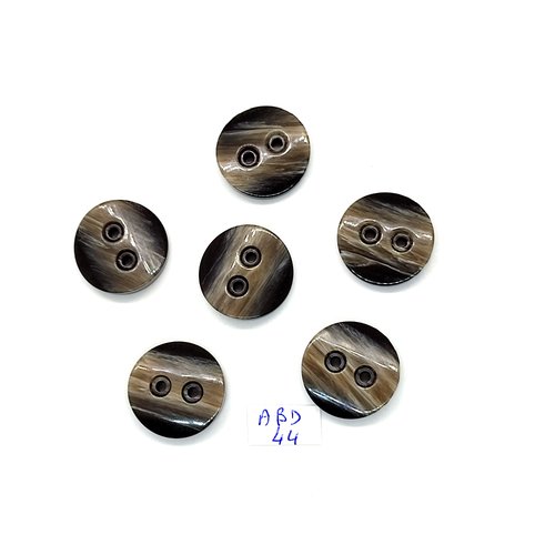 6 boutons en résine marron et noir dessous - 20mm - abd44