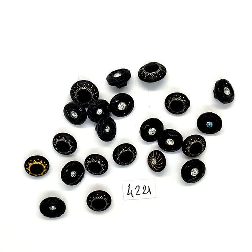 22 boutons en résine noir doré et argenté - taille diverse - tr4221
