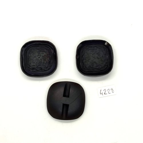 3 boutons en résine noir - 30x30mm - tr4227