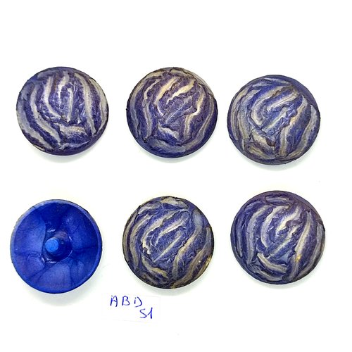6 boutons en résine bleu et beige - vintage - 30mm - abd51
