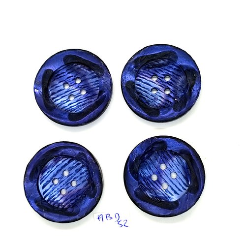 4 boutons en résine bleu - vintage - 37mm - abd52