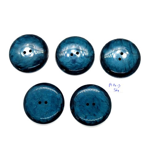 5 boutons en résine bleu - vintage - 40mm - abd54