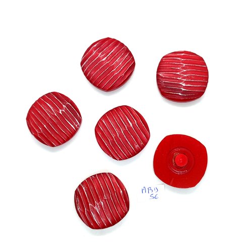 6 boutons en résine rouge - vintage - 33mm - abd56