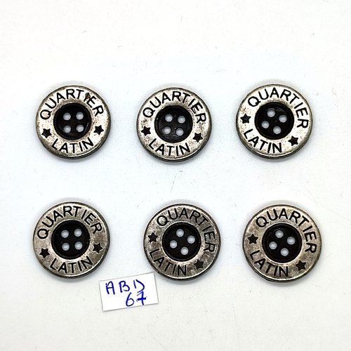 6 boutons en métal argenté - quartier latin - 20mm - abd67