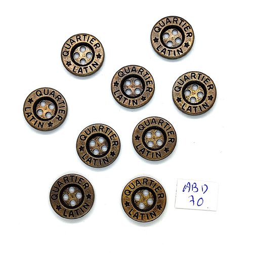 9 boutons en métal bronze - quartier latin - 16mm - abd70