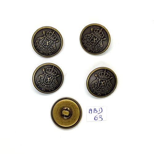 5 boutons en métal doré - un blason - 23mm - abd63