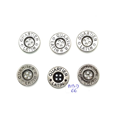 6 boutons en métal argenté - quartier latin - 20mm - abd66