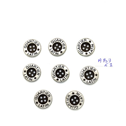 8 boutons en métal argenté - quartier latin - 16mm - abd68