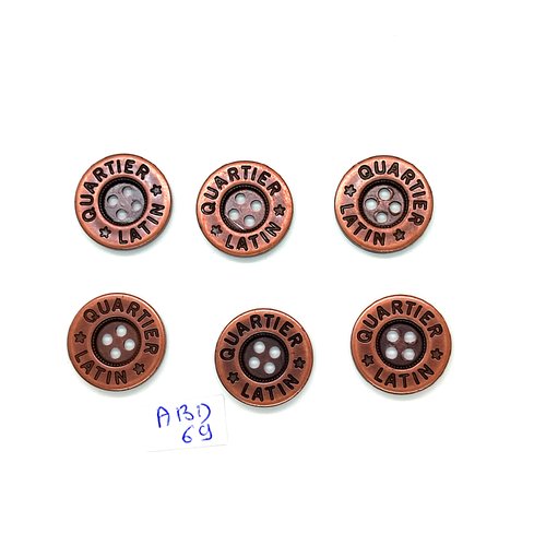 6 boutons en métal cuivre - quartier latin - 20mm - abd69