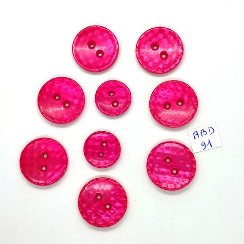 9 boutons en résine fuchsia - 23mm et 18mm - abd91
