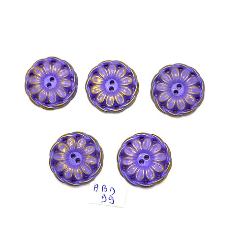 5 boutons en résine lilas et doré - 25mm - abd99