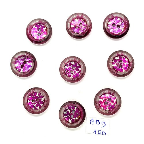9 boutons en résine transparent et violet - 17mm - abd100