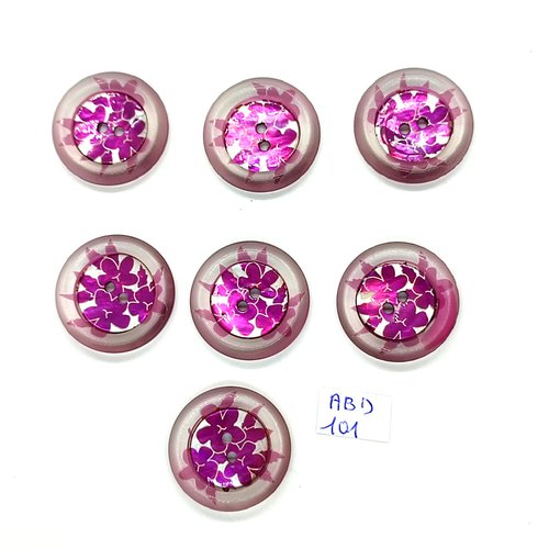 7 boutons en résine transparent et violet - 27mm - abd101