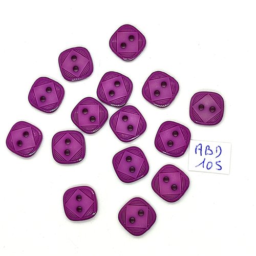 14 boutons en résine lilas foncé / violet - 11x11mm - abd105bis