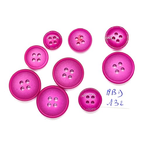 9 boutons en résine rose foncé - 19mm - 14mm et 11mm - abd132