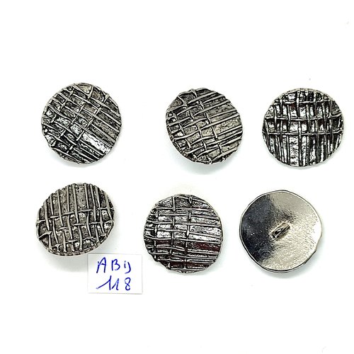 6 boutons en métal argenté - 23mm - abd118